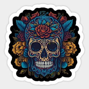 Mesmerizing Colorful Sugar Skull Art Sticker